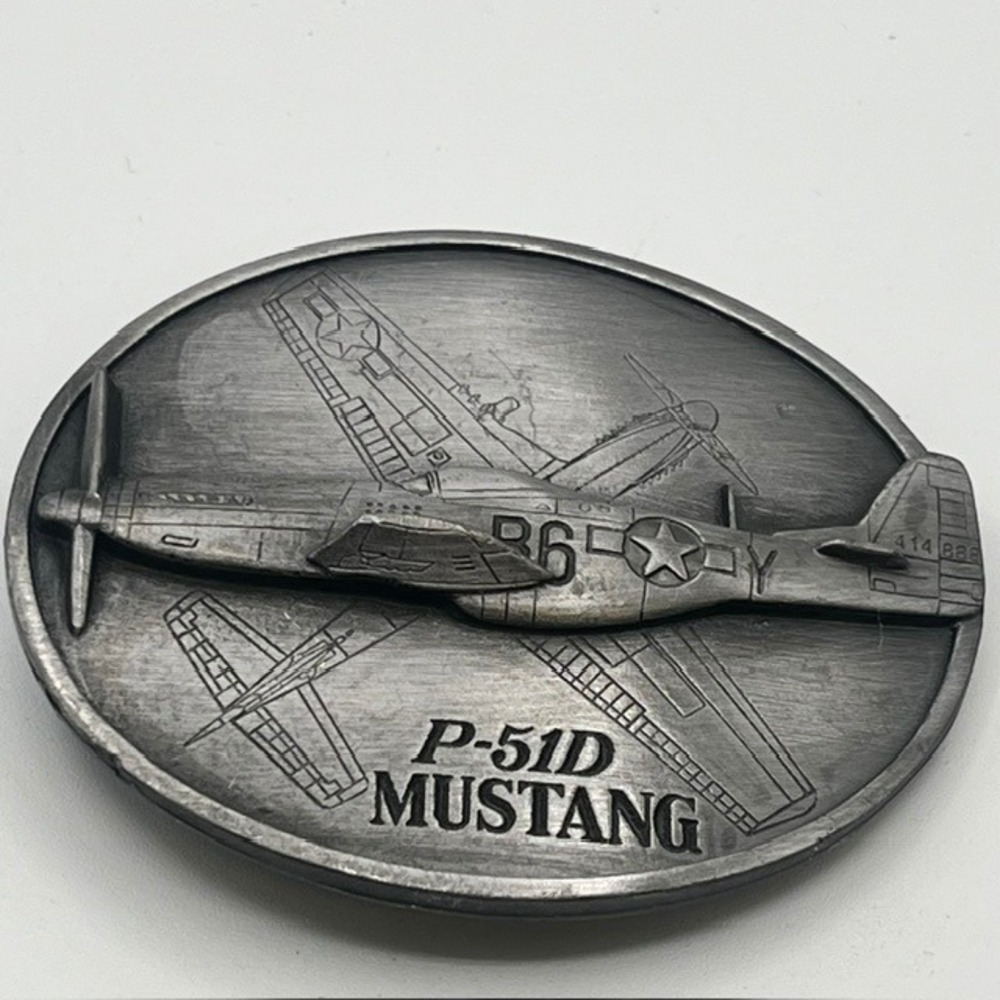 Vintage 1991 Siskiyou P-51D Mustang Belt Buckle USA Made Aviation WWII Plane